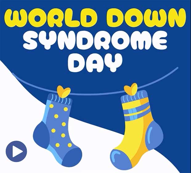 WDSD Poster with two socks on a clothes line that are different colors.