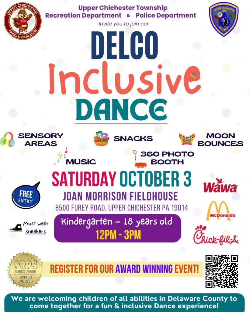 Delco Inclusive Dance Saturday October 3, 2026 - 12pm - 3pm.