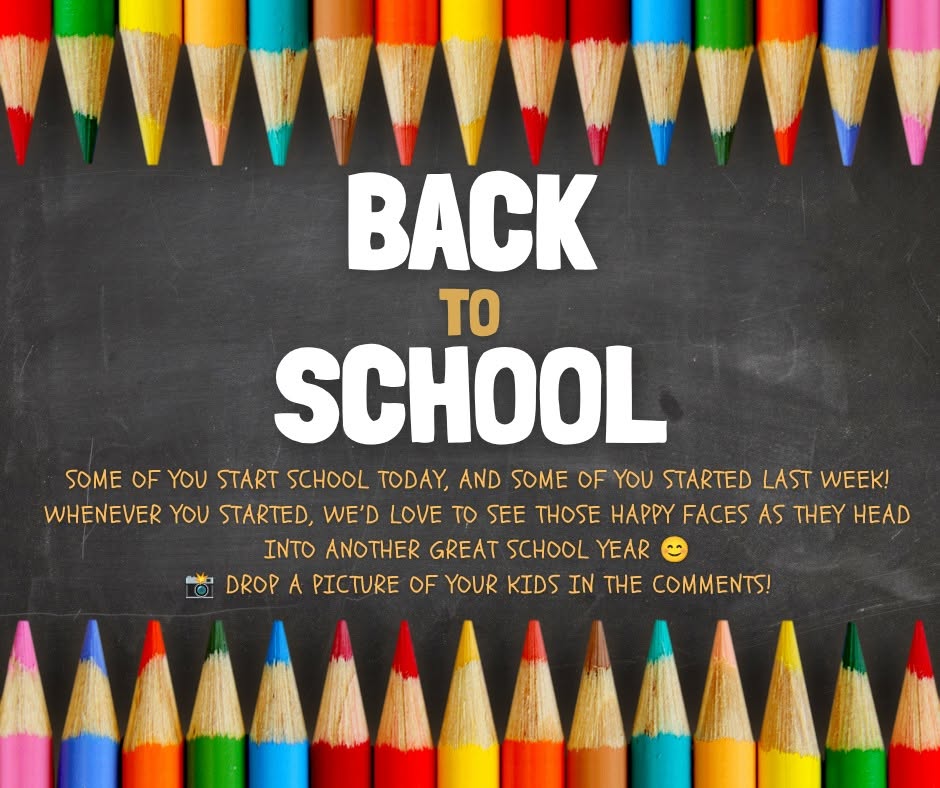 In image of Colored Pencils with a Black Board in the Background and the words -BACK TO SCHOOL